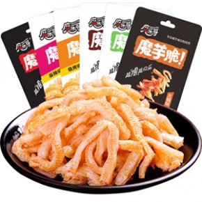 厂家直供一致魔芋爽魔芋脆素毛肚休闲零食麻辣食品30袋/盒